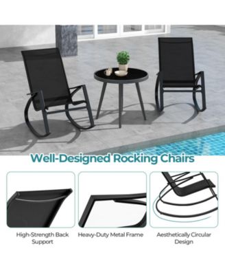2 Pieces Patio Rocking Chairs Outdoor Sling Fabric Rockers with Ergonomic Backrest and Seat