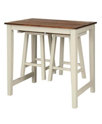 Small Space Counter Height Table Set – 3-Piece Bar Table with 2 Backless Stools, Rustic Farmhouse Style