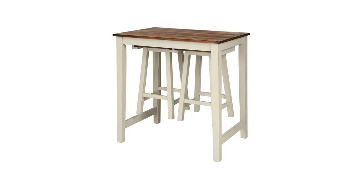 Slickblue 3 Piece Farmhouse Counter Height Kitchen Pub Table Set with 2 Saddle Bar Stools
