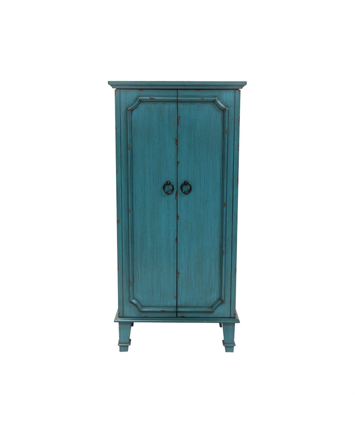 Slickblue Vintage Hand Painted Jewelry Armoire with Antique Drawer Pulls - Turquoise