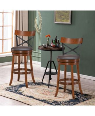 Set of 2 Bar Stools 360-Degree Swivel Dining Bar Chairs with Rubber Wood Legs-29.5 inch