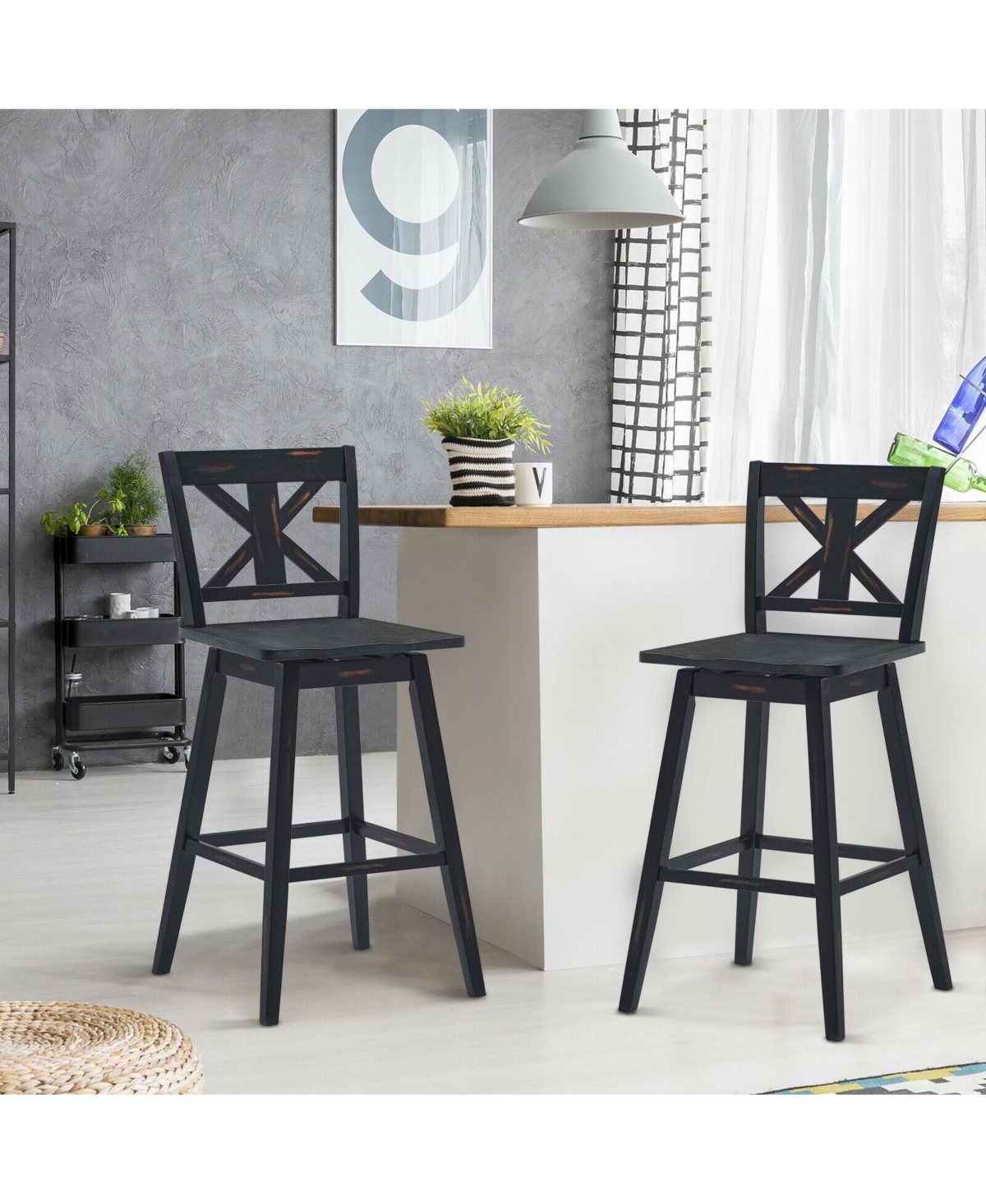 Gouun Set of 2 360-Degree Swivel Bar Stools for Home Restaurant