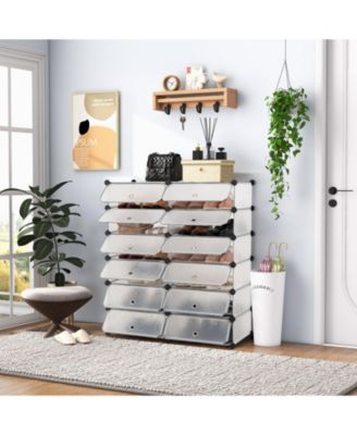 12-Cube DIY Portable Plastic Shoe Rack with Doors
