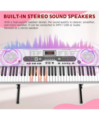 White 61 Keys Keyboard Piano, Electric Digital Piano Set with Stand, Bench, Headphones, Built-in Speakers