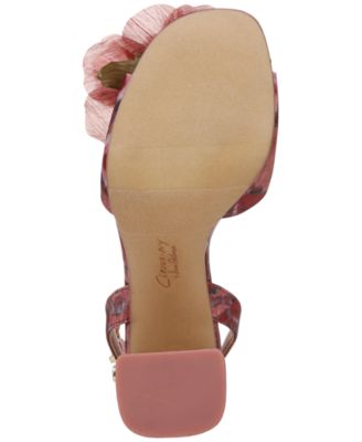 Aria Flower Two-Piece Block-Heel Dress Sandals