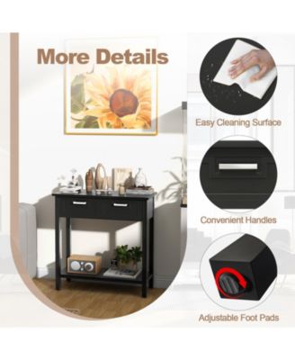 1 pc Narrow Console Table with Drawers and Open Storage Shelf