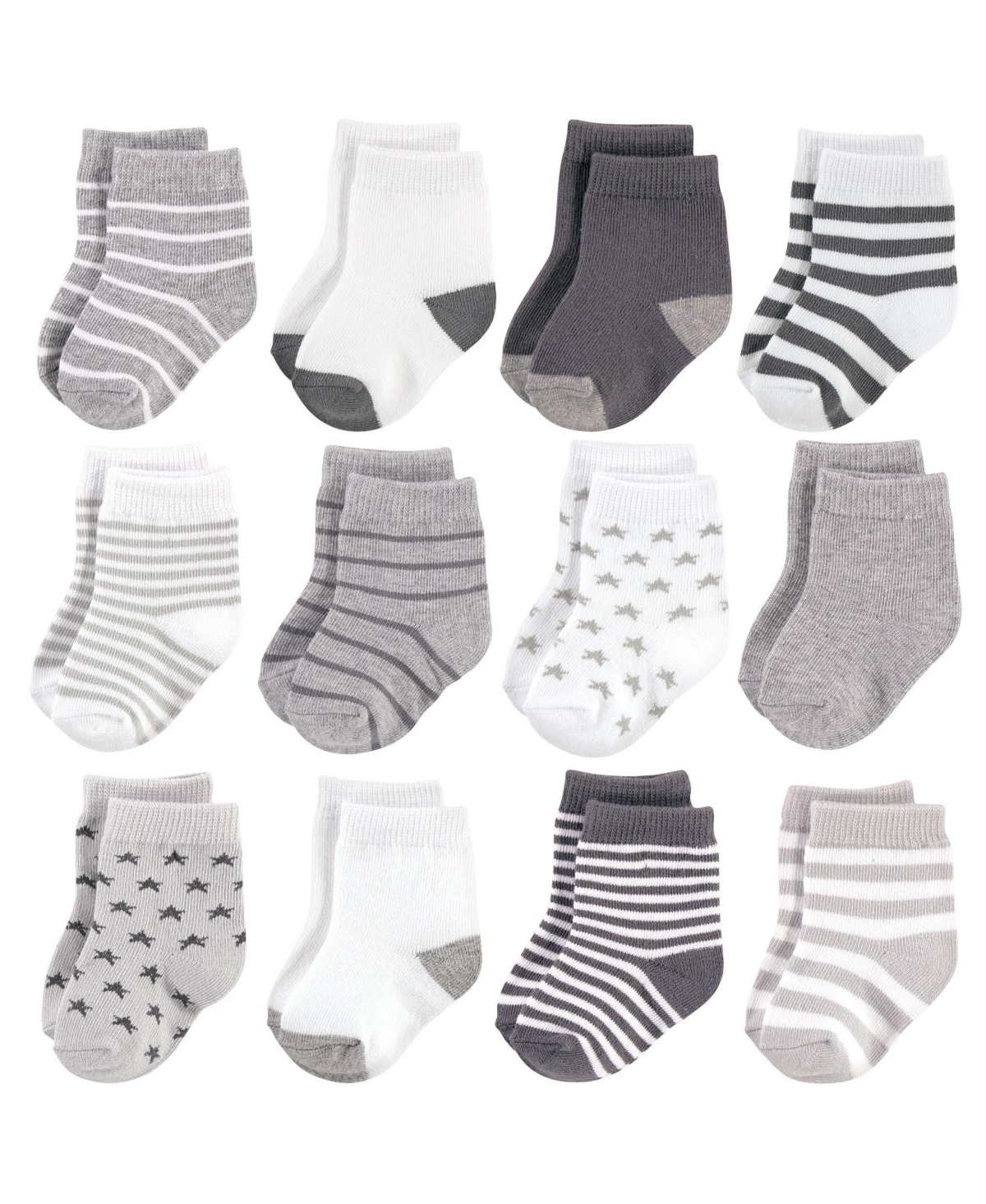 Hudson Baby Boys Unisex Cotton Rich Newborn and Terry Socks, Gray Black Stars, 6-12 Months