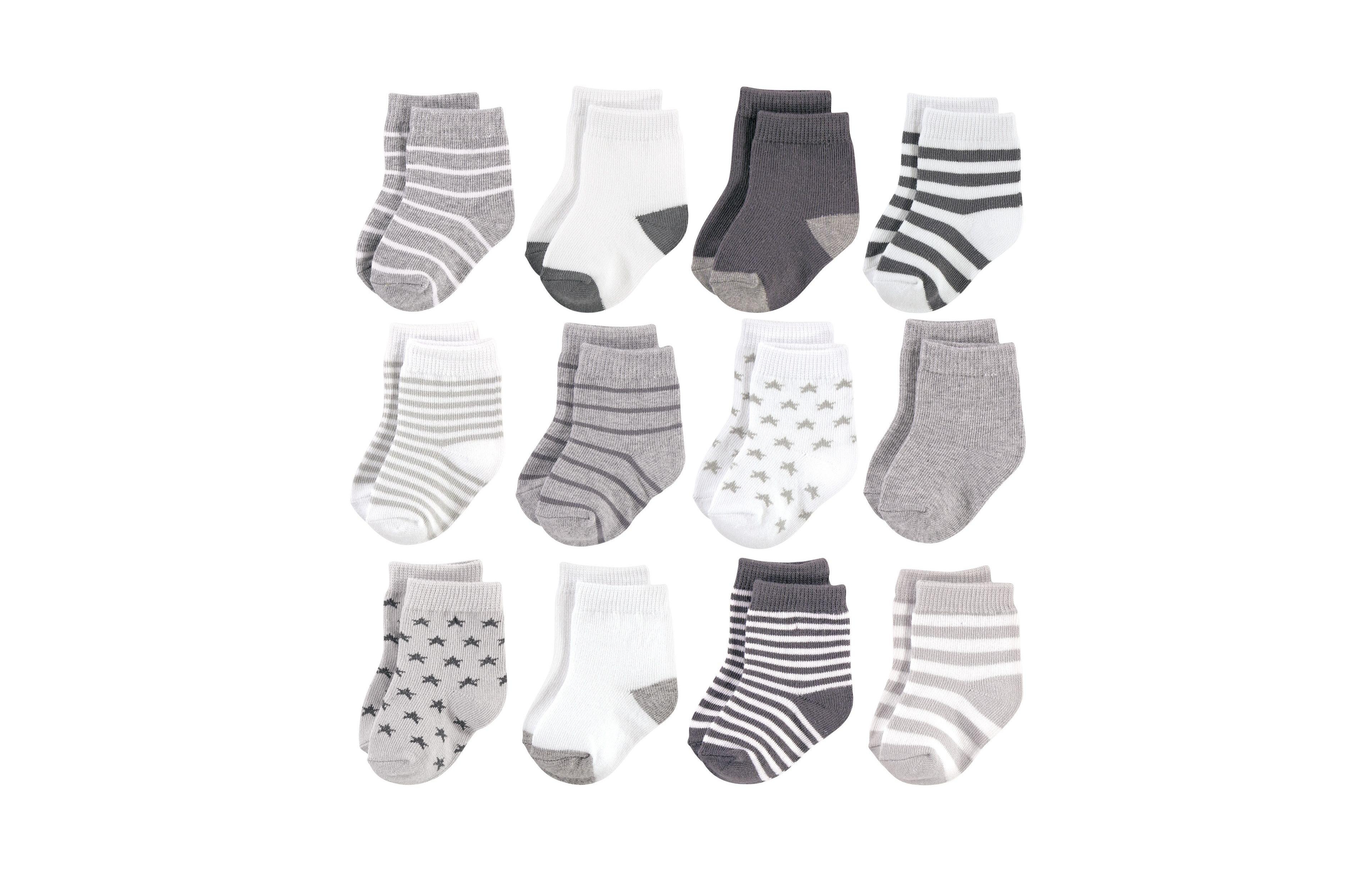 Hudson Baby Boys Unisex Cotton Rich Newborn and Terry Socks, Gray Black Stars, 6-12 Months