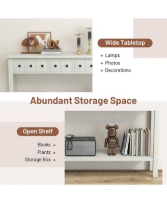 60 Inch Long Sofa Table with 4 Drawers and Open Shelf for Living Room