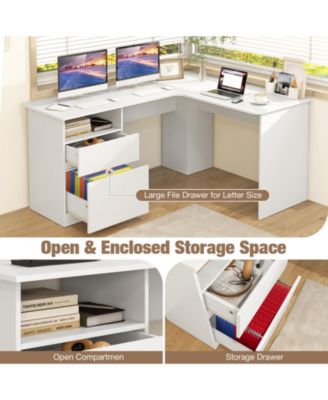 L-Shaped Computer Desk with Letter File Drawer