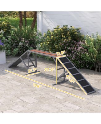 Dog Agility Equipment Ramp with Safety Bar, Non-slip Surface,