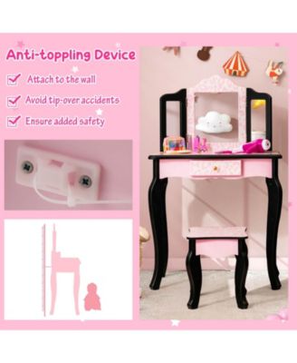 Kid Vanity Set with Tri-Folding Mirror and Leopard Print