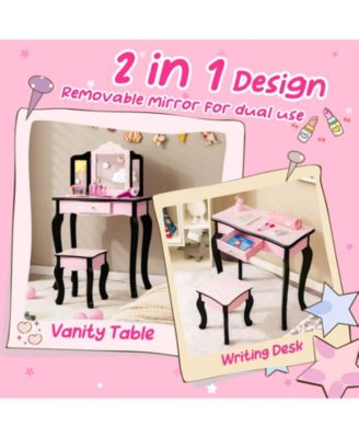 Kid Vanity Set with Tri-Folding Mirror and Leopard Print
