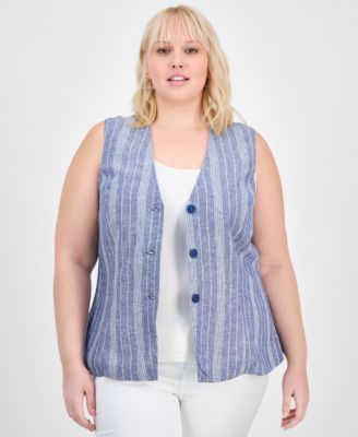 And Now This - Trendy Plus Size Striped Three-Button Vest