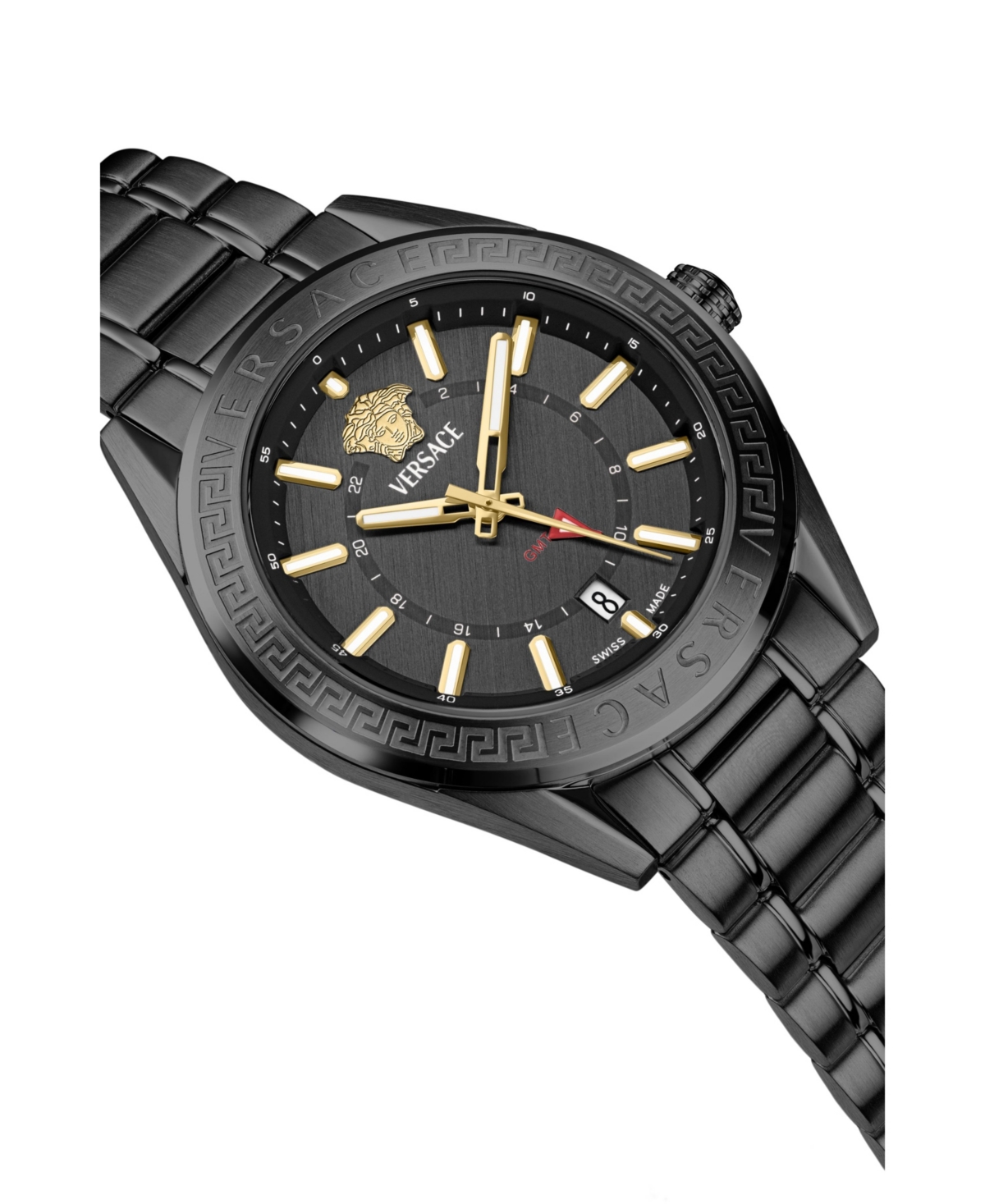 Versace Men's V-code Ip Black Stainless Steel Bracelet Watch, 42mm In Black