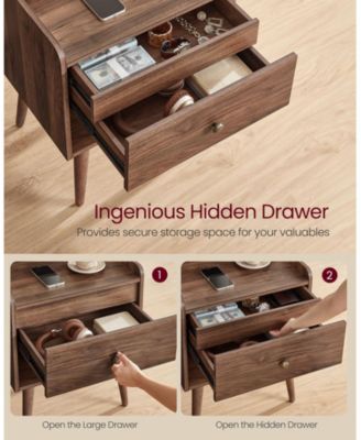Set of 2 Nightstands with Hidden Drawers for Bedroom Storage and Bedside Use