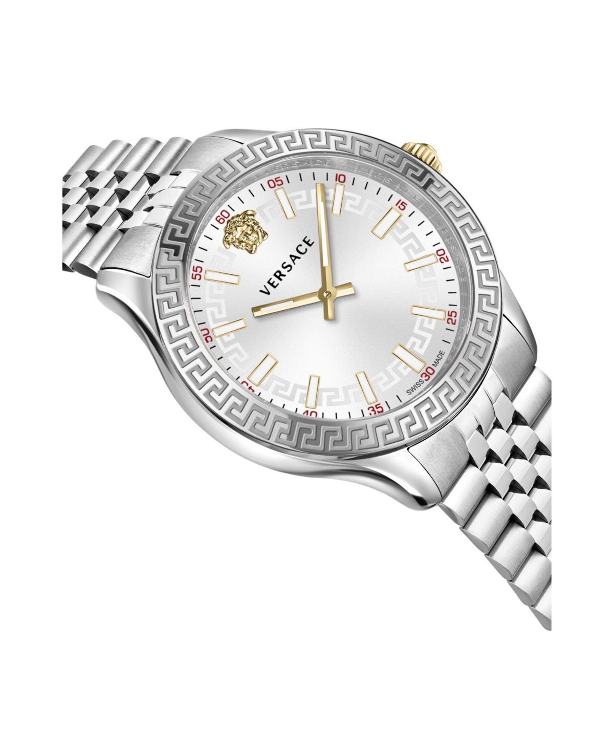 Versace Women's Hellenyium Silver Stainless Steel Bracelet Watch, 36mm In Silver