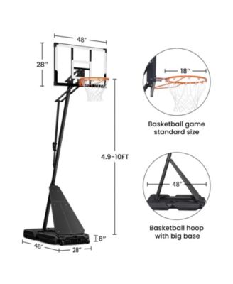4.8FT-10FT Height Adjustable Portable Basketball Hoop System with 48 Inch Shatterproof Backboard