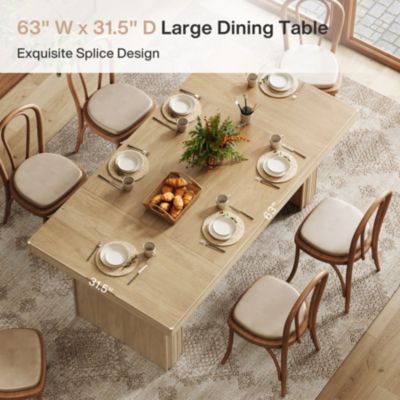63 Inches Farmhouse Dining Table for 6, Modern Kitchen Table with Fluted Line,Natural