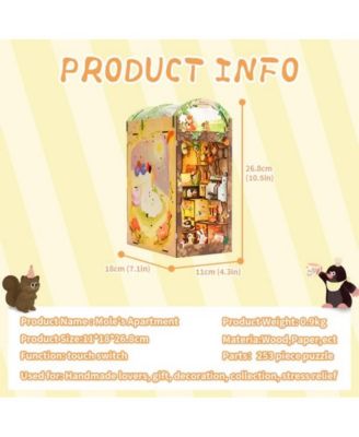 DIY Book Nook Kit DIY Miniature House Dollhouse Kit for Adult and Teens, Booknook Bookshelf Decor with LED Light, Gifts (Mole's Apartment