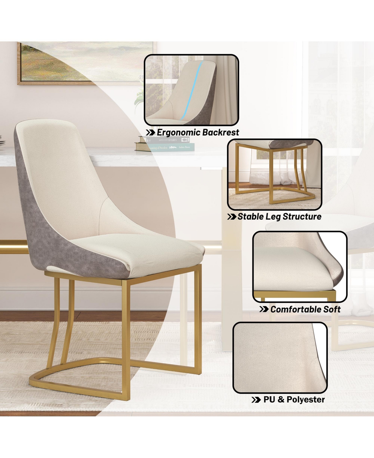 Boyel Living Modern Dining Side Chair with Metal Legs and Swivel Leveling Feet (Set of 2)