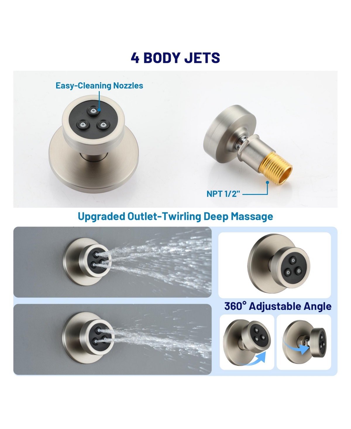 Casainc 3-Function Inch Temperature Digital Display Shower System With 2-Setting Slider Bar Handheld And 4Pcs Body Jets