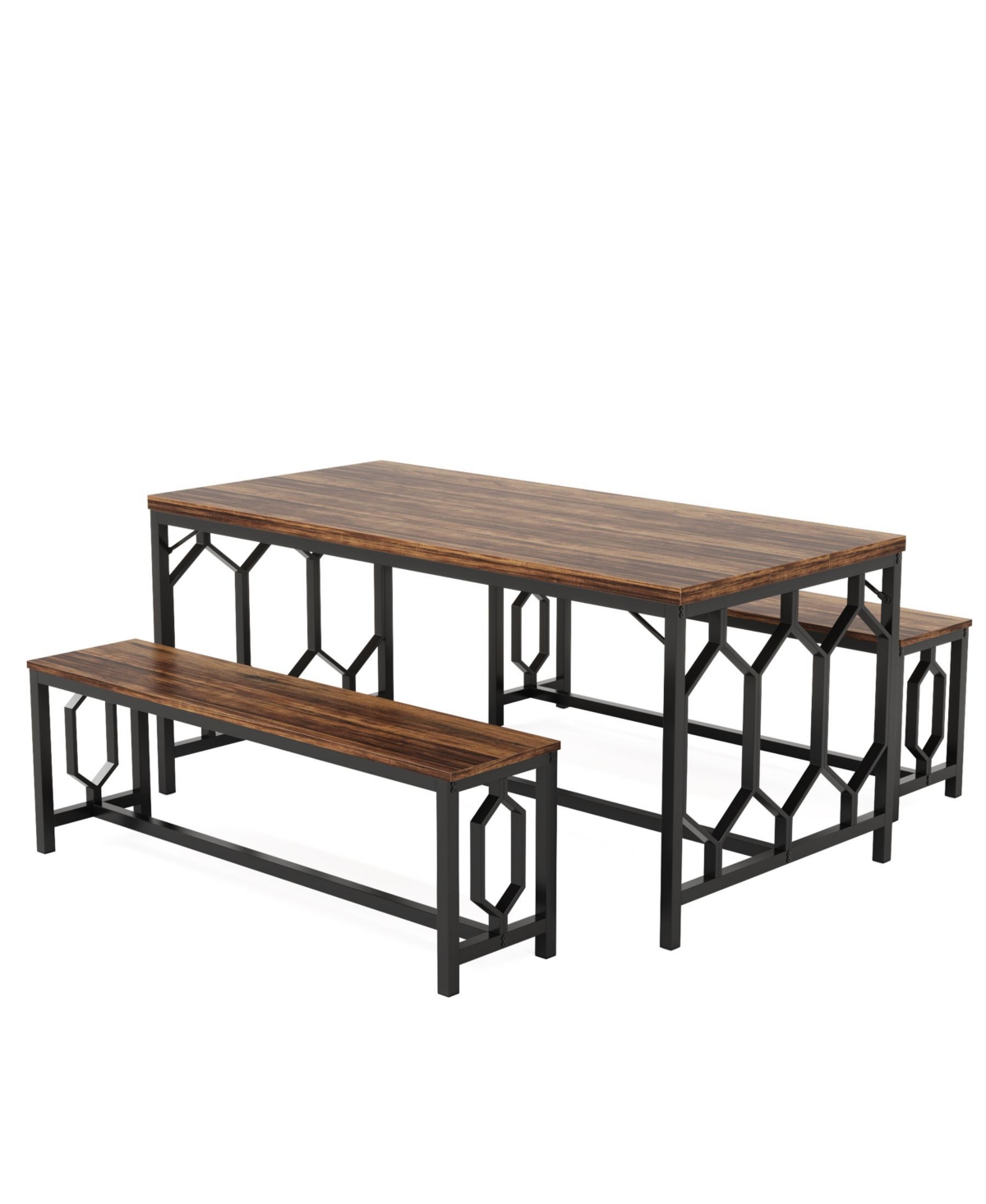 Tribesigns 55-Inch Dining Table Set for 4 to 6, Kitchen Breakfast Table with 2 Benches, Rectangular 3-Piece Wood Modern Industrial Bar Table Fur