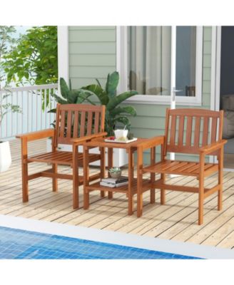 3 Piece Patio Bistro Table and Chairs Set with Umbrella Hole
