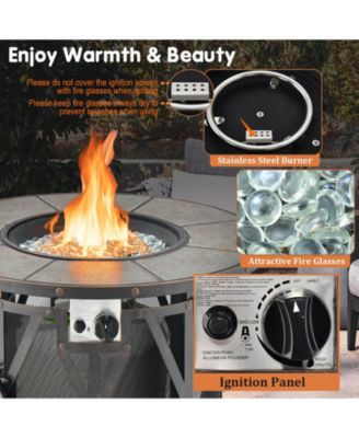 32 Inch 30000BTU Fire Pit Table with Fire Glasses and PVC Cover