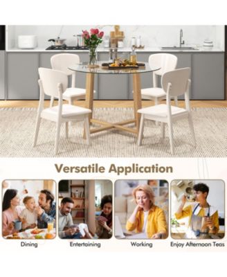 42 Inches Round Glass Dining Table with Tempered Glass Tabletop and Rubber Wood Legs