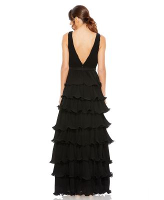Women's Sleeveless Ruffle Tiered V Neck Gown