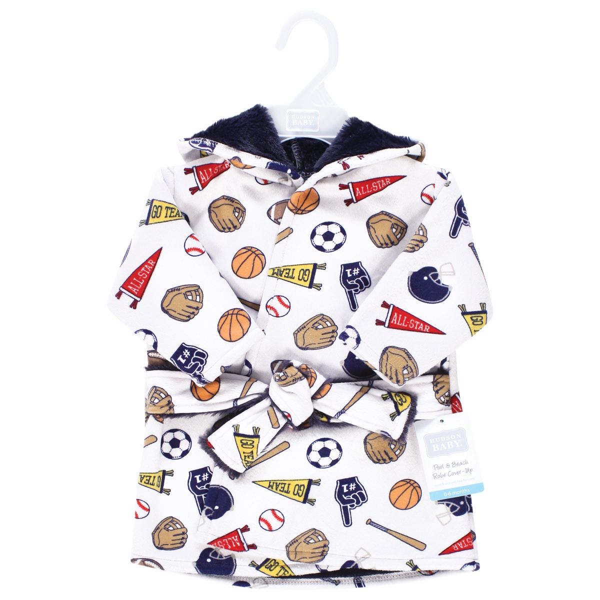 Hudson Baby Baby Boys Hudson Mink with Faux Lining Pool and Beach Robe Cover-ups, 0-6 Months - Sports fan