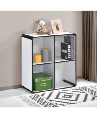 Dothan Wood 4-Cubed Open Bookcase - Storage Shelf Organizer Bookshelf