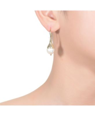 Sterling Silver 14K Gold Plated with Genuine Freshwater Pearl Hook Earrings