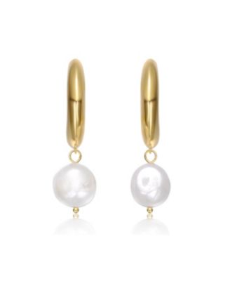 Sterling Silver 14K Gold Plated with Freshwater Pearl Dangle Earrings