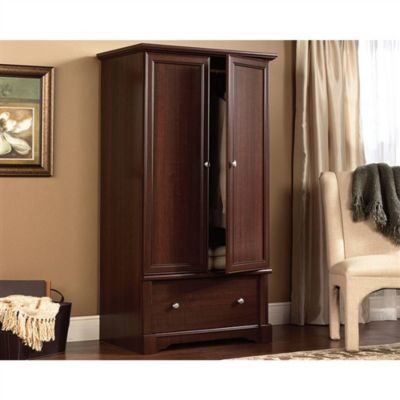 Closet Armoire with Garment Rod & Drawer – Clothing Wardrobe Cabinet for Bedroom, Entryway, or Guest Room
