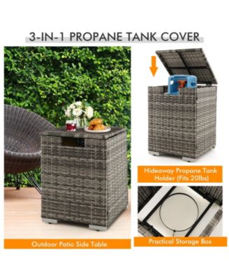 32 x 20 Inch Propane Rattan Fire Pit Table Set with Side Table Tank and Cover