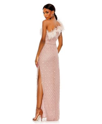 Women's Embellished One Shoulder Feathered Gown
