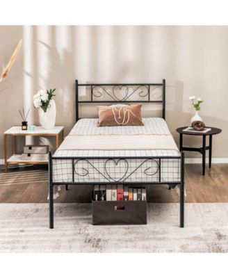 Twin XL Metal Bed Frame with Heart-shaped Headboard