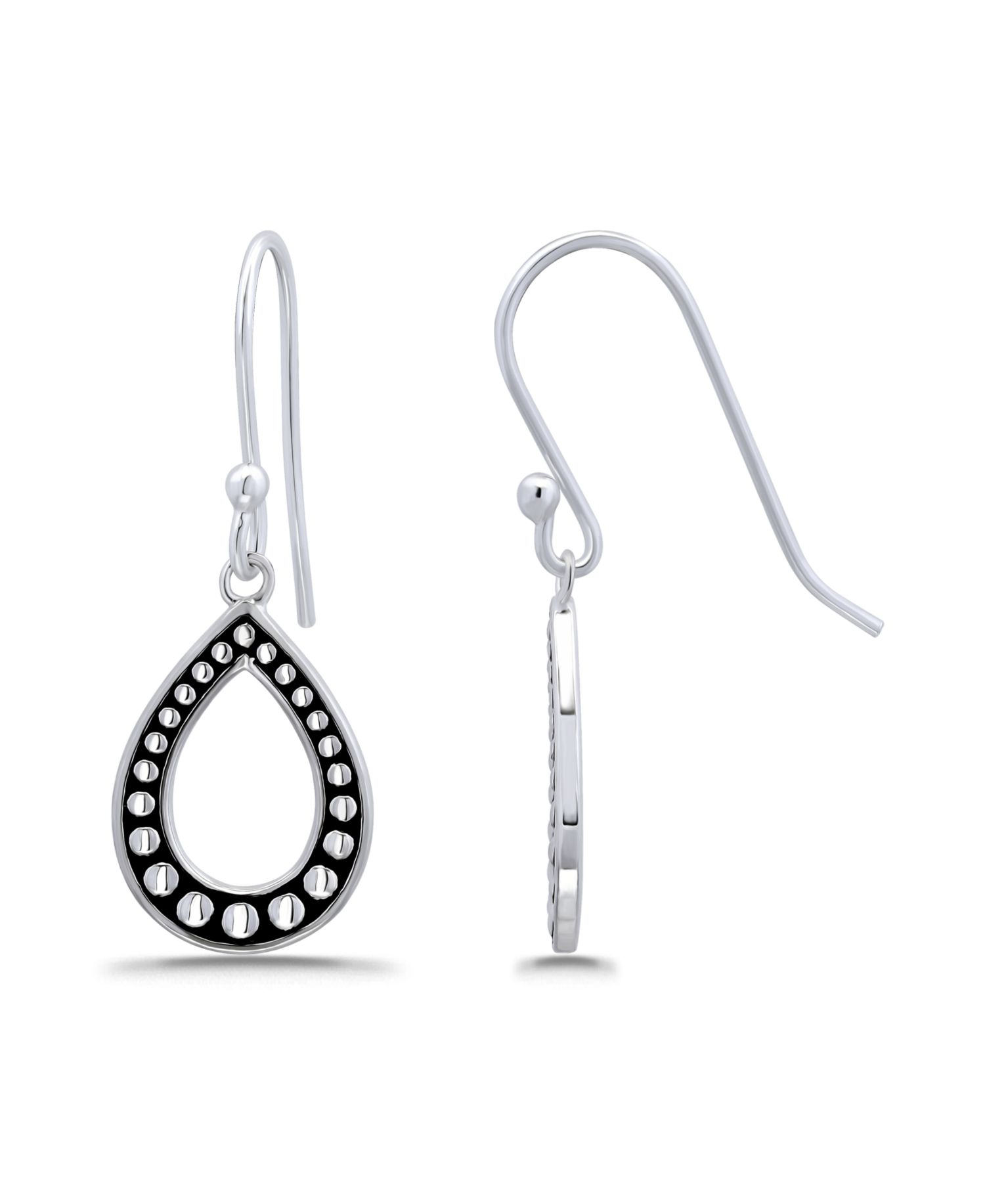 Oxidized Beaded Tear Drop Earrings