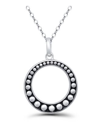 Oxidized Beaded Open Circle Pendant Necklace