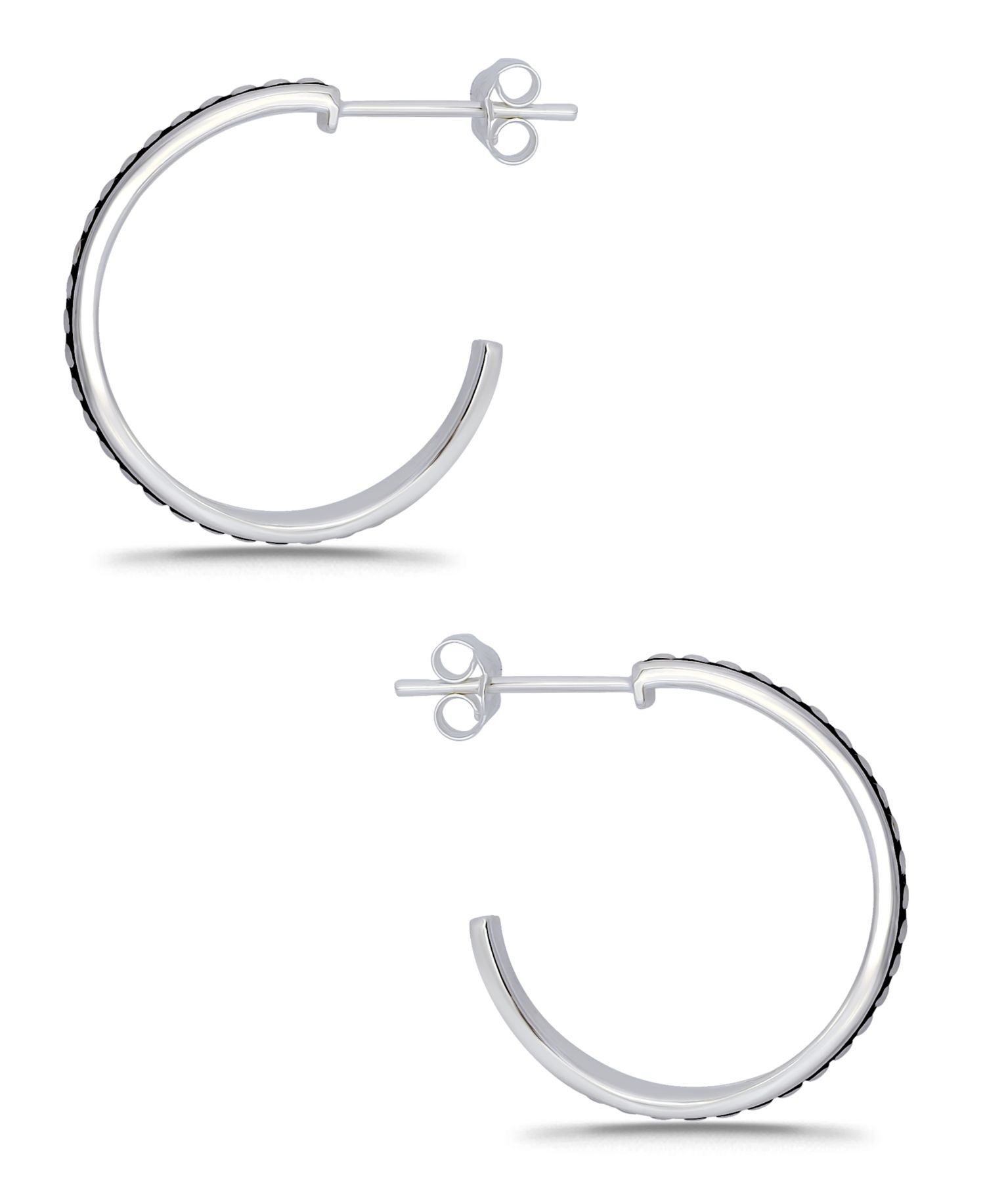 Oxidized Beaded Round Half Hoop Earrings