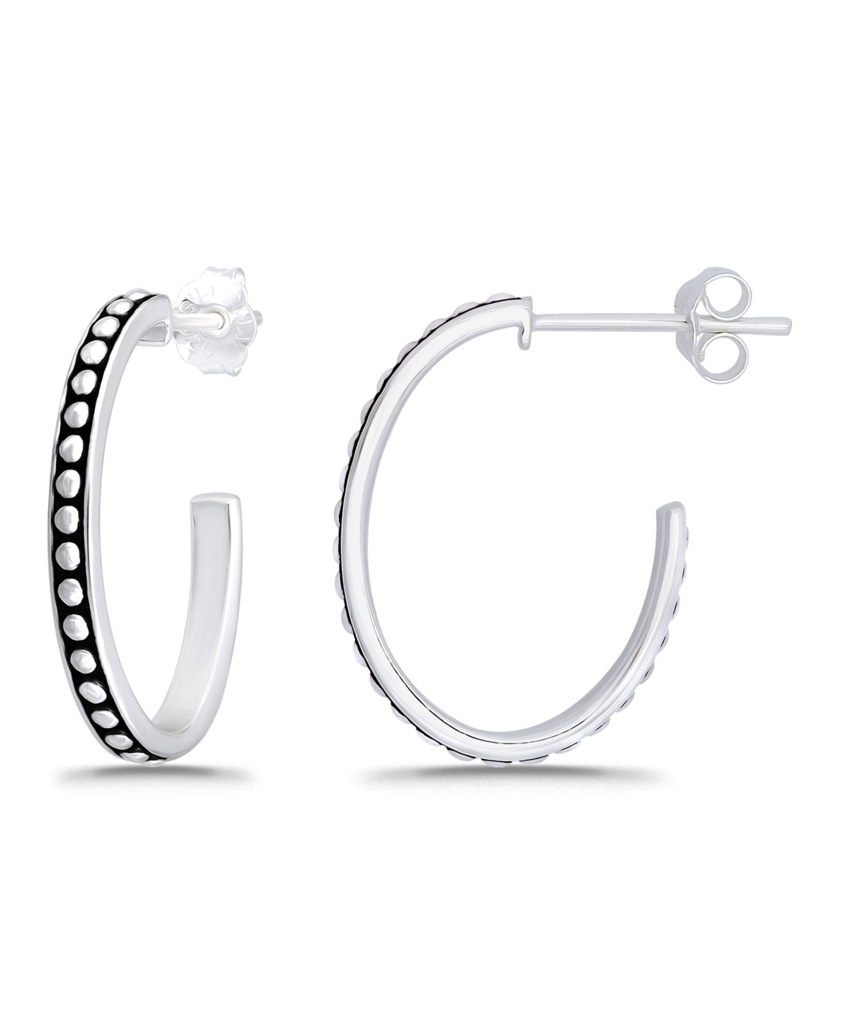 Macy's Oxidized Oval Half Hoop Earrings In Silver