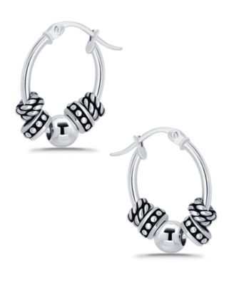 Oxidized Beads Oval Click Top Hoop Earrings