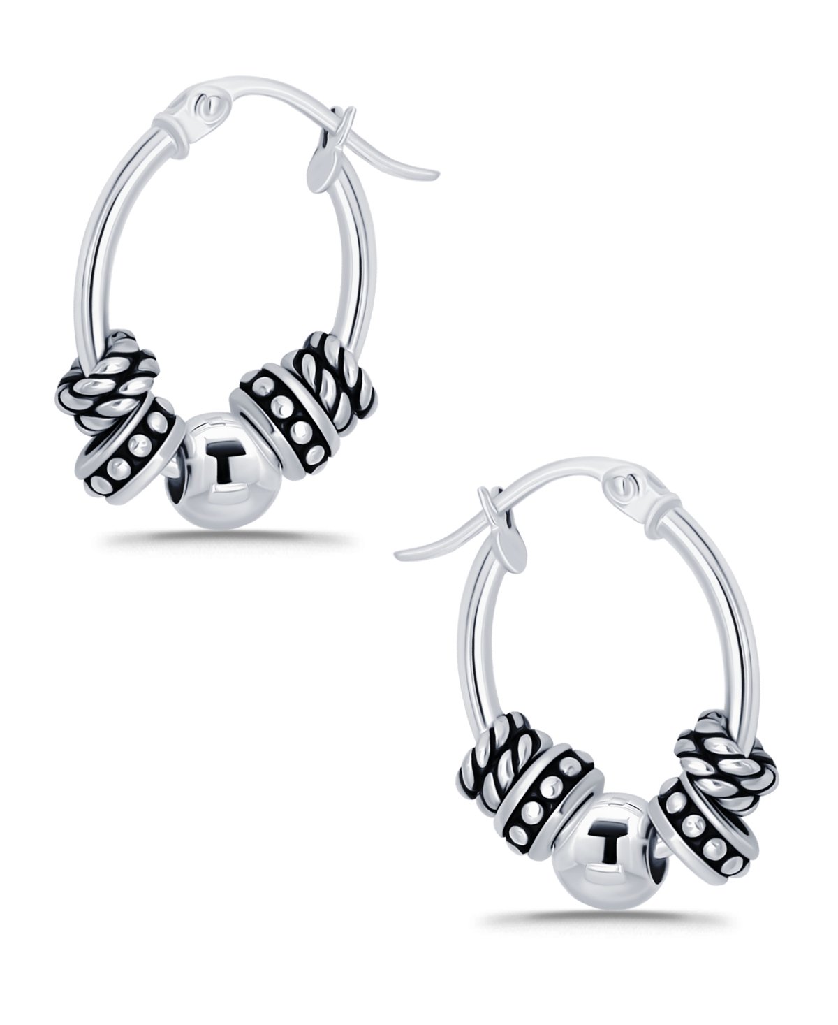 Macy's Oxidized Beads Oval Click Top Hoop Earrings In Silver