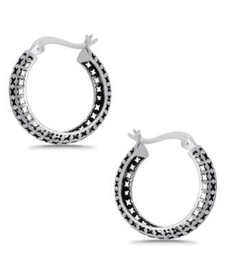 Oxidized X-Cut Out Pattern Click Top Hoop Earrings