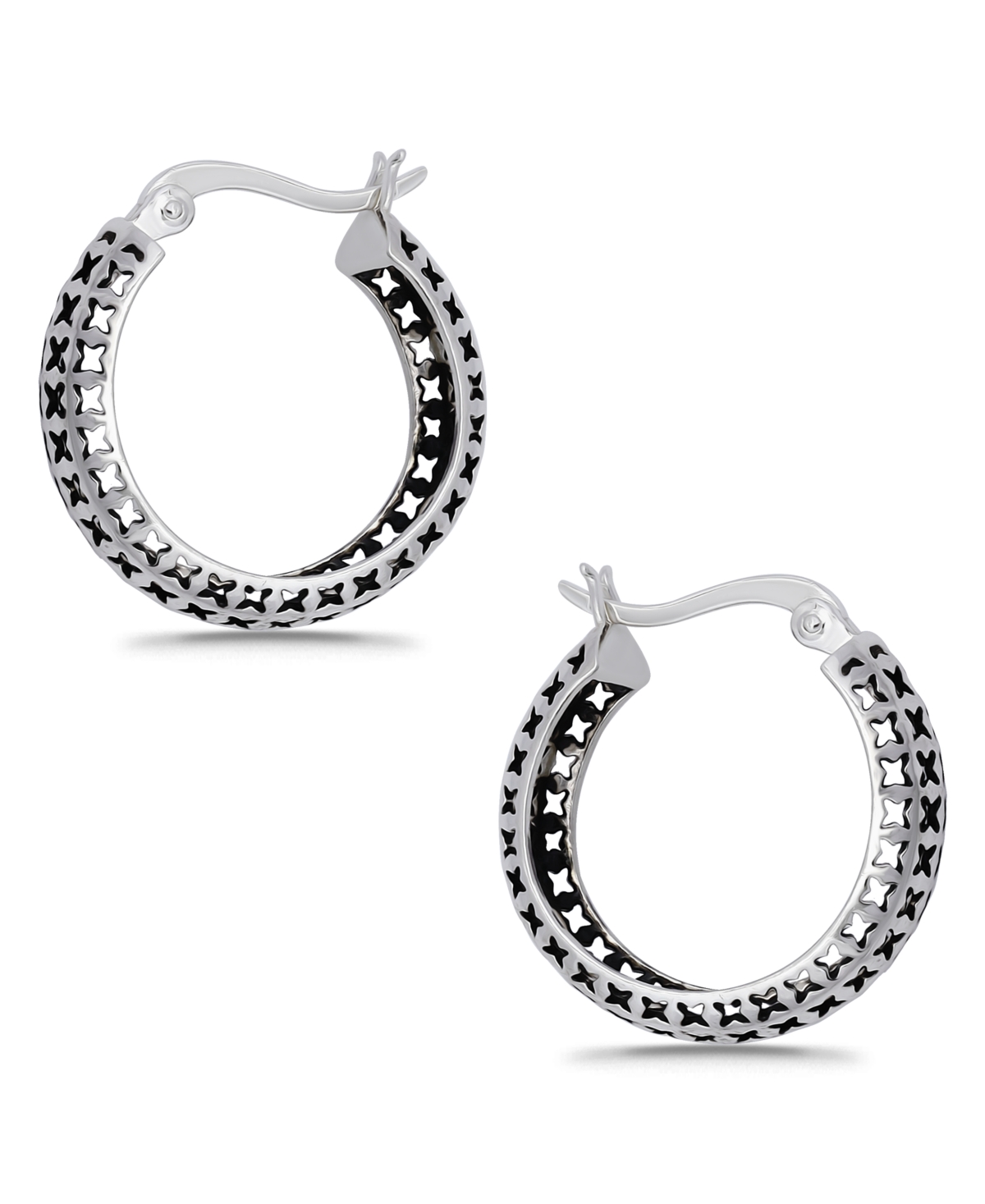 Macy's Oxidized X-cut Out Pattern Click Top Hoop Earrings In Silver