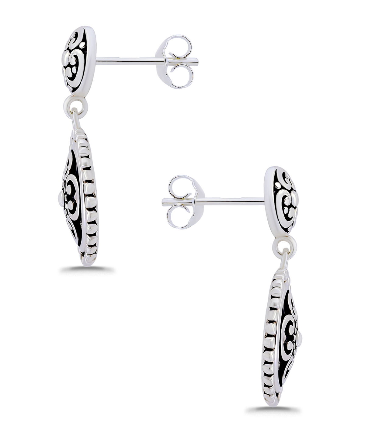 Macy's Oxidized Round Celtic Style Post Drop Earrings In Silver