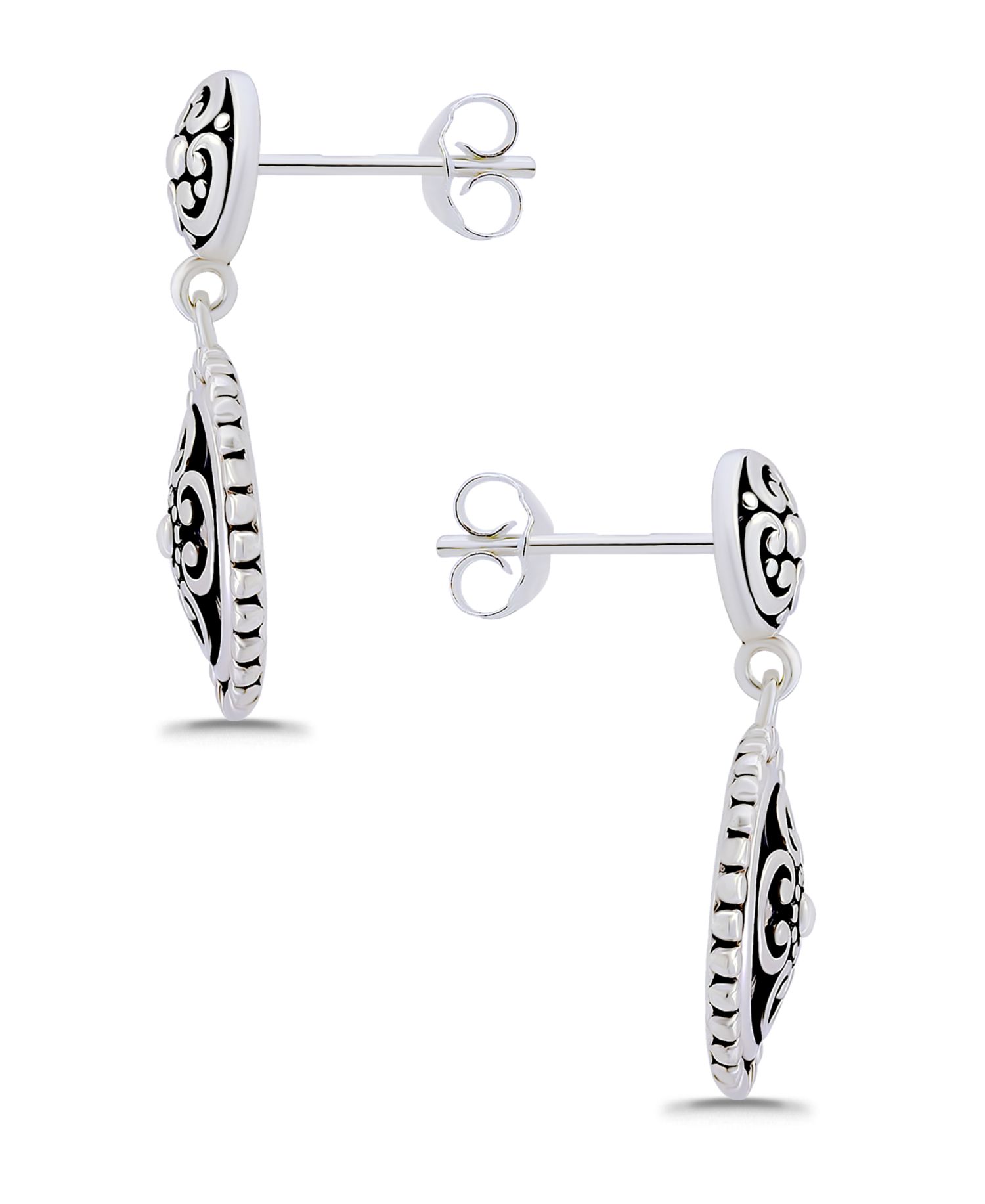 Oxidized Round Celtic Style Post Drop Earrings