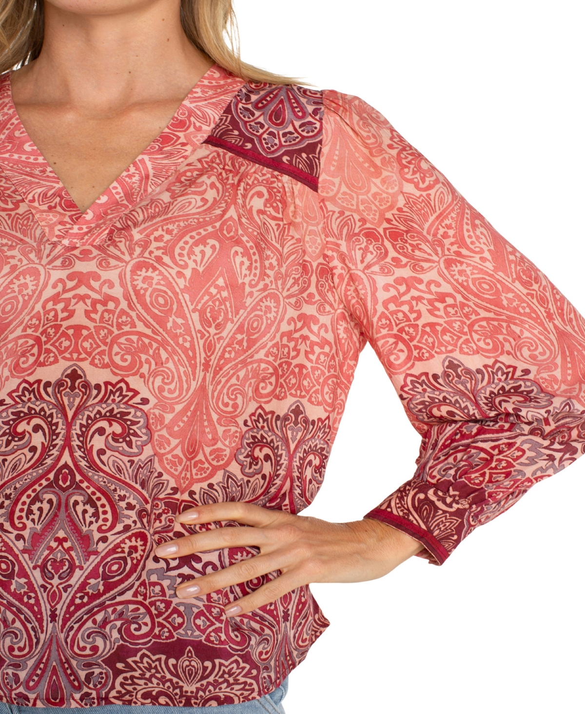 Liverpool Los Angeles Paisley Relaxed V-neck Top In Mauve Ombre Paisley